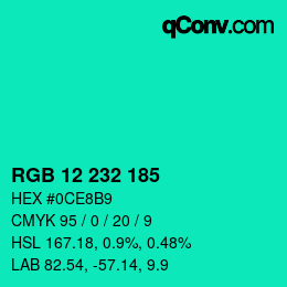Color code: RGB 12 232 185 | qconv.com