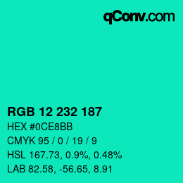 Color code: RGB 12 232 187 | qconv.com