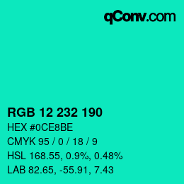 Color code: RGB 12 232 190 | qconv.com