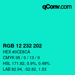 Color code: RGB 12 232 202 | qconv.com