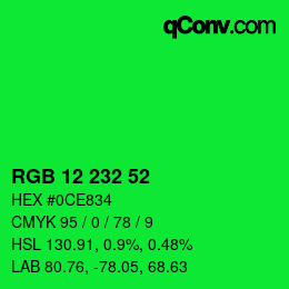 Color code: RGB 12 232 52 | qconv.com