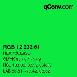 Color code: RGB 12 232 61 | qconv.com