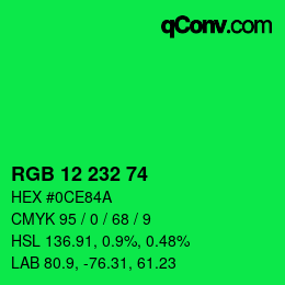 Color code: RGB 12 232 74 | qconv.com