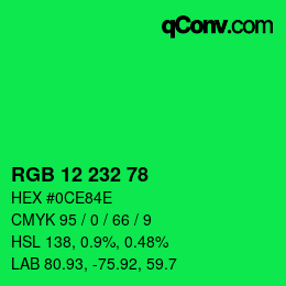 Color code: RGB 12 232 78 | qconv.com