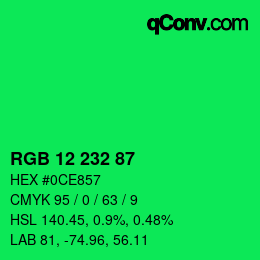 カラーコード: RGB 12 232 87 | qconv.com