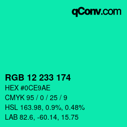 Color code: RGB 12 233 174 | qconv.com