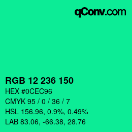 カラーコード: RGB 12 236 150 | qconv.com