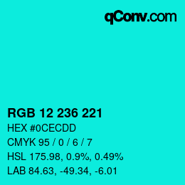 Color code: RGB 12 236 221 | qconv.com
