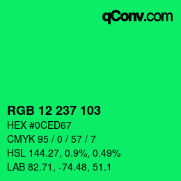カラーコード: RGB 12 237 103 | qconv.com