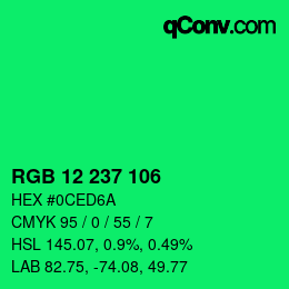 Color code: RGB 12 237 106 | qconv.com