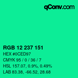 Color code: RGB 12 237 151 | qconv.com