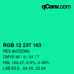 Color code: RGB 12 237 163 | qconv.com