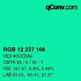 Color code: RGB 12 237 166 | qconv.com