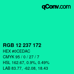 Color code: RGB 12 237 172 | qconv.com
