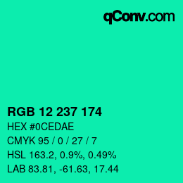 Color code: RGB 12 237 174 | qconv.com