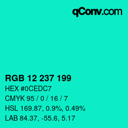 カラーコード: RGB 12 237 199 | qconv.com