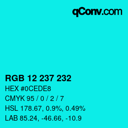 Color code: RGB 12 237 232 | qconv.com