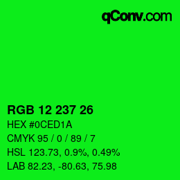 Color code: RGB 12 237 26 | qconv.com