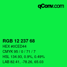 Color code: RGB 12 237 68 | qconv.com