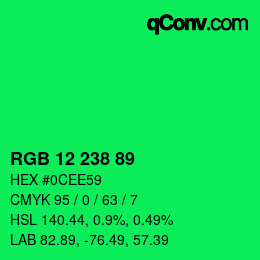 カラーコード: RGB 12 238 89 | qconv.com