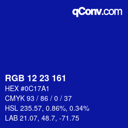 Color code: RGB 12 23 161 | qconv.com