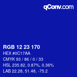 Color code: RGB 12 23 170 | qconv.com