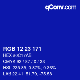 Color code: RGB 12 23 171 | qconv.com