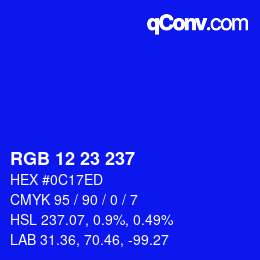 カラーコード: RGB 12 23 237 | qconv.com