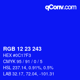 Color code: RGB 12 23 243 | qconv.com