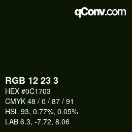 カラーコード: RGB 12 23 3 | qconv.com