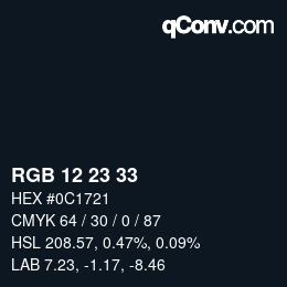 Color code: RGB 12 23 33 | qconv.com