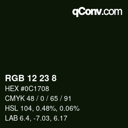 カラーコード: RGB 12 23 8 | qconv.com