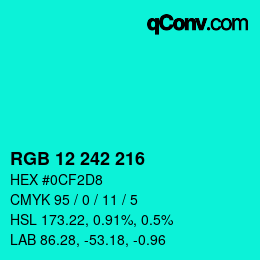Color code: RGB 12 242 216 | qconv.com