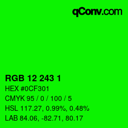 Color code: RGB 12 243 1 | qconv.com