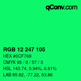 Color code: RGB 12 247 105 | qconv.com
