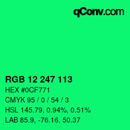 Color code: RGB 12 247 113 | qconv.com