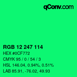 Color code: RGB 12 247 114 | qconv.com