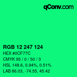 Color code: RGB 12 247 124 | qconv.com
