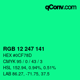 Color code: RGB 12 247 141 | qconv.com