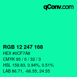 Color code: RGB 12 247 168 | qconv.com