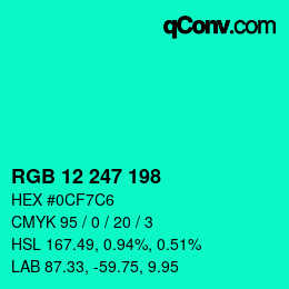 Color code: RGB 12 247 198 | qconv.com