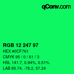 Color code: RGB 12 247 97 | qconv.com