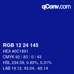 カラーコード: RGB 12 24 145 | qconv.com