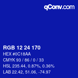 Color code: RGB 12 24 170 | qconv.com