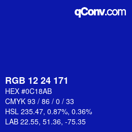 カラーコード: RGB 12 24 171 | qconv.com