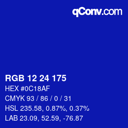 カラーコード: RGB 12 24 175 | qconv.com