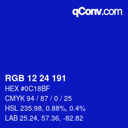 Color code: RGB 12 24 191 | qconv.com