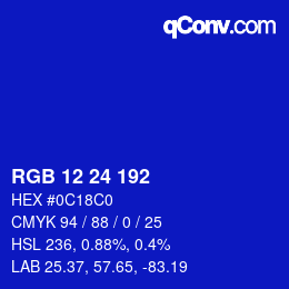 Farbcode: RGB 12 24 192 | qconv.com