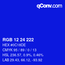 Color code: RGB 12 24 222 | qconv.com