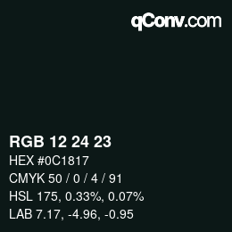 カラーコード: RGB 12 24 23 | qconv.com